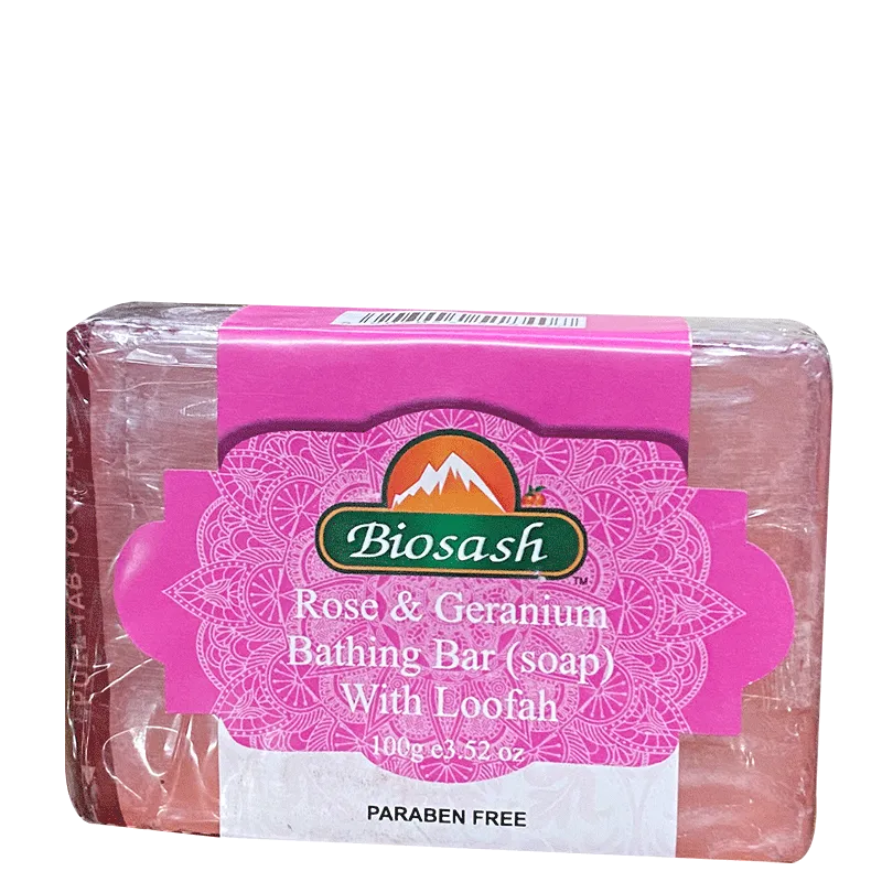 ROSE AND GERANIUM BATHING BAR (SOAP) WITH LOOFAH